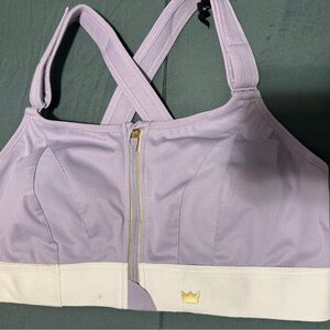 SHEFIT Lavender Sports Bra with White Band and Gold Zipper